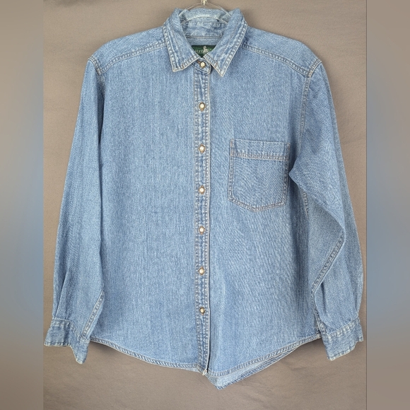 Hunt Club Medium Petite Vintage-Looking Denim Button Down Shirt - Picture 1 of 9